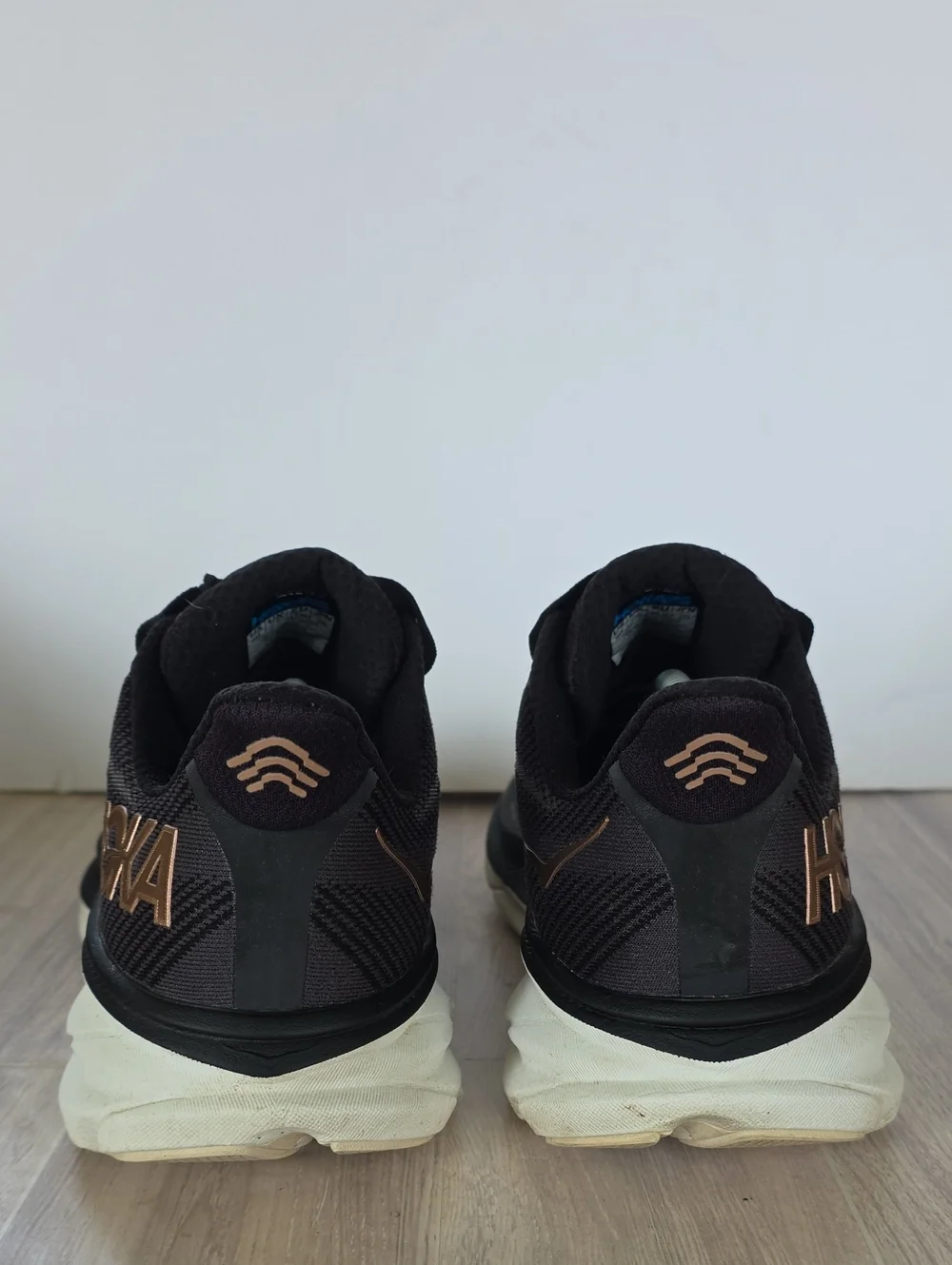 HOKA Women's Black Running Shoes with Rose Gold Logo